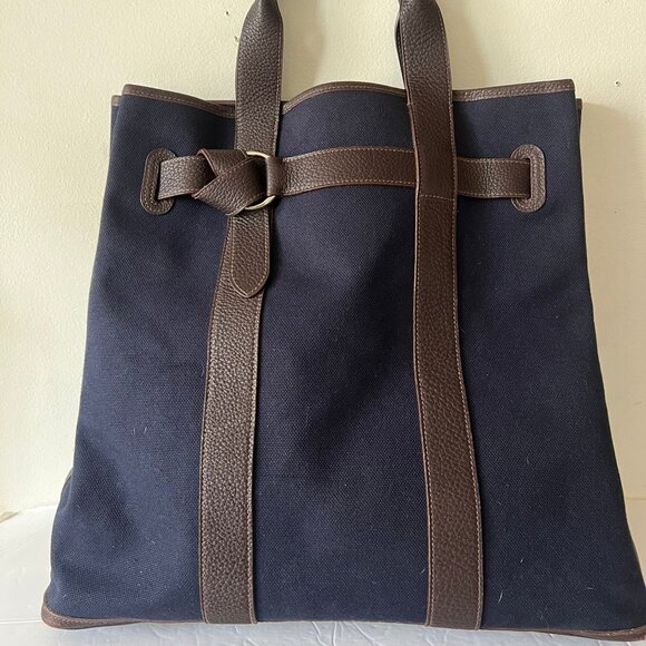 HERMES TOILE CEINTURE GM PETITE LARGE TOTE CANVAS LEATHER TRIM BAG - Picture 1 of 10